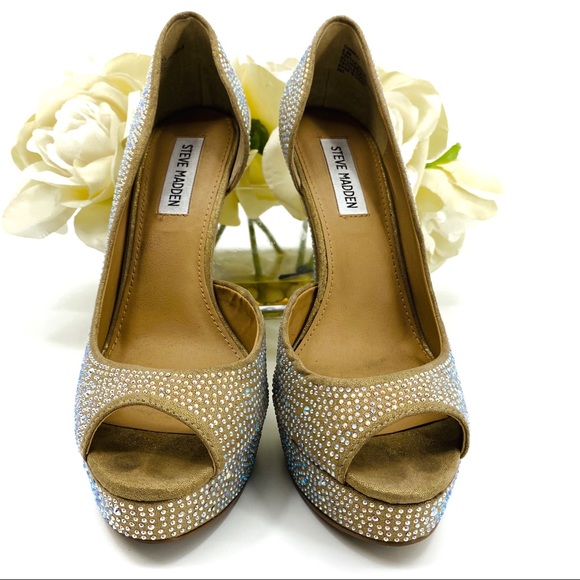Steve Madden Bling Rhinestone Peep Toe Pumps - Picture 7 of 8
